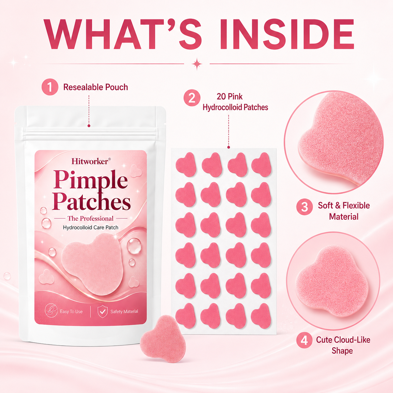 Skincare China - Pink Hydrocolloid Pimple Patches Cute Cloud